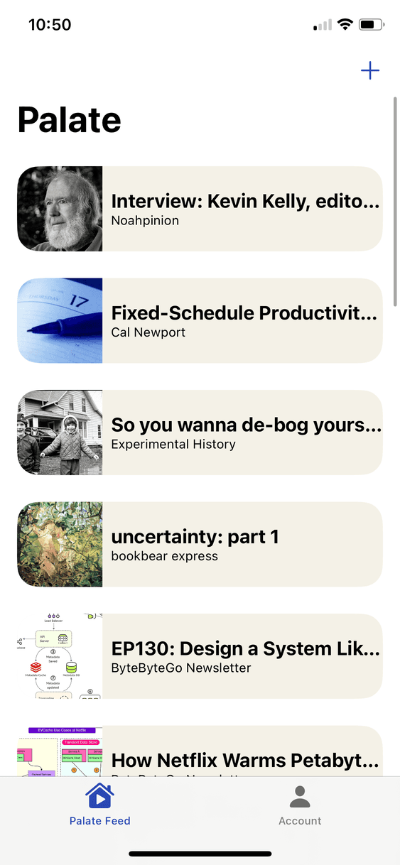 Palate app showing podcast-style summaries